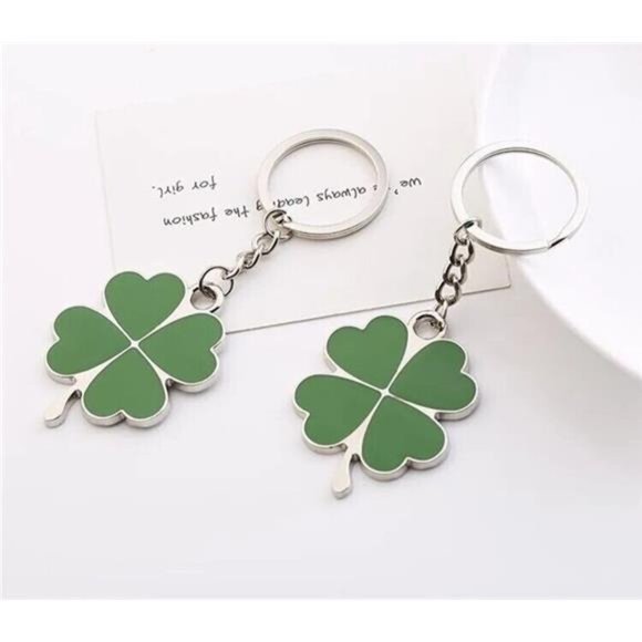 Green Four-Leaf Clover Fortune Keychain Ring Pendant Accesory Keyring Gift Girls - Picture 3 of 4